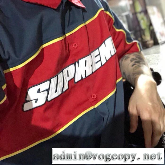 2色可選 おすすめする注目トレンド  Tシャツ/半袖 Supreme color blocked work shirt 19AW logo