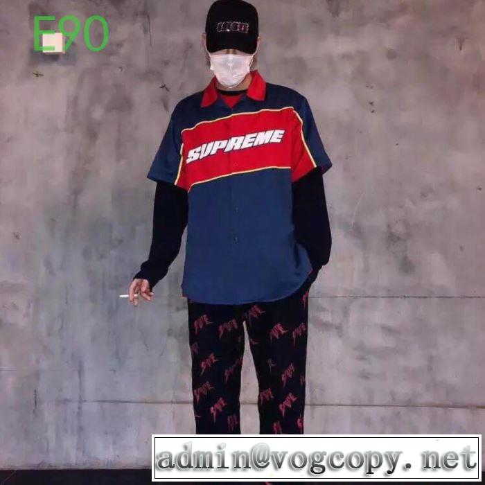 2色可選 おすすめする注目トレンド  Tシャツ/半袖 Supreme color blocked work shirt 19AW logo