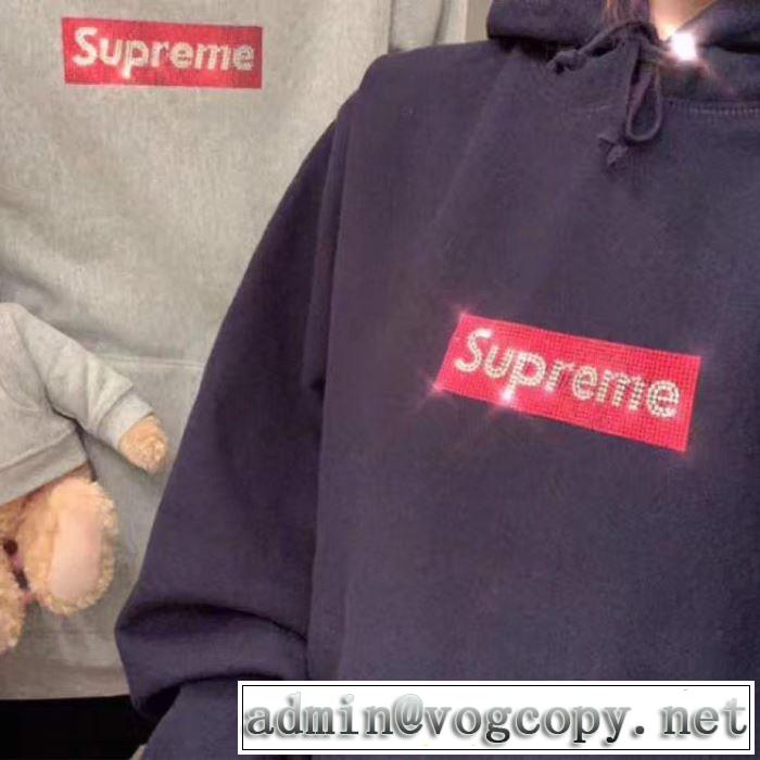 春夏！大人カジュアル Supreme Swarovski Box Logo Hoodie大人っぽいファション感 4色可選 パーカー