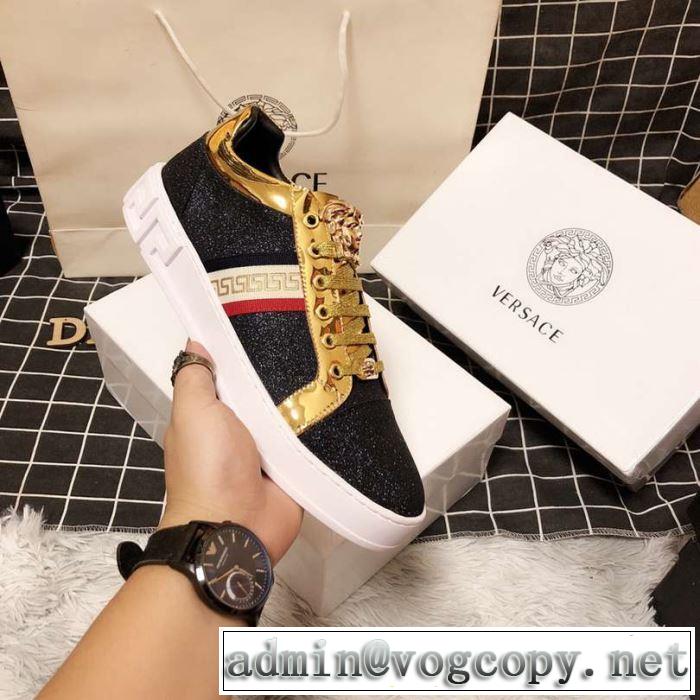 季節をまたい新作アイテム 2019夏ファション新品 ヴェルサーチ VERSACE カジュアルシューズ 2色可選