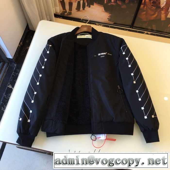 秋冬人気の定番トレンドオフホワイト ジャケットコピー激安Off white printed varsity jacketおしゃれナイロンジャケットコーデ