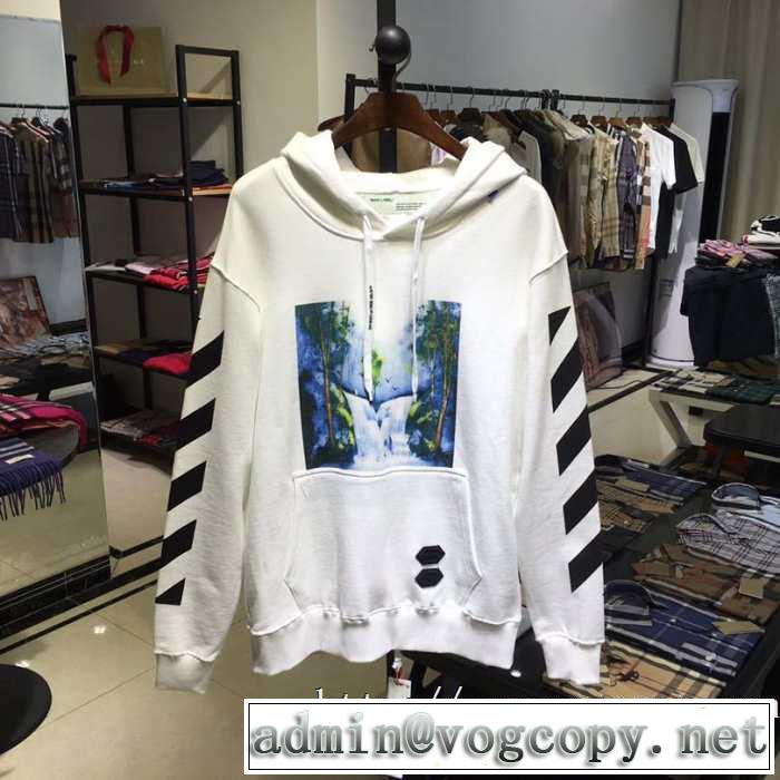 男女兼用パーカーおすすめオフホワイトコピーOFF WHITE DIAG WATERFALL OVER HOODIEスウェットシャツホワイト2019AW新作