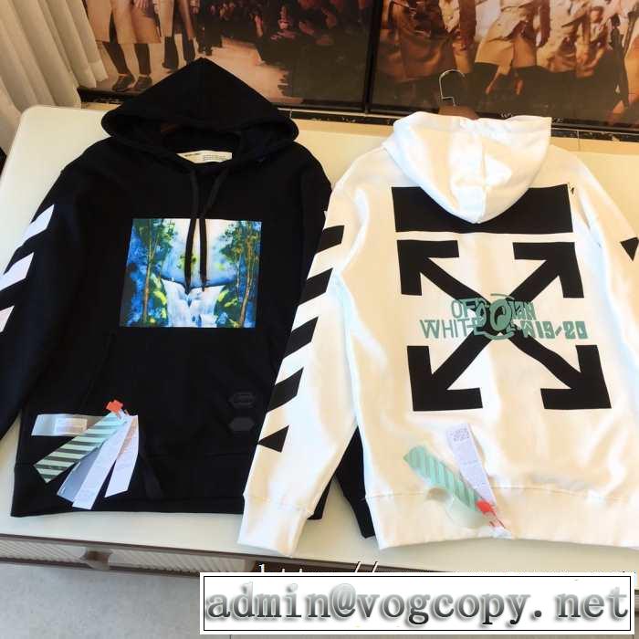 男女兼用パーカーおすすめオフホワイトコピーOFF WHITE DIAG WATERFALL OVER HOODIEスウェットシャツホワイト2019AW新作
