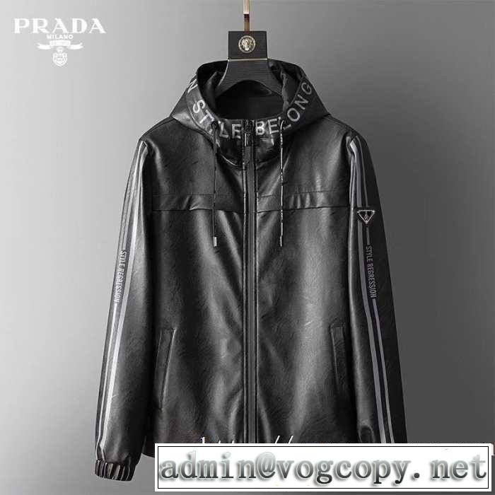 30代～40代におすすめプラダ 黒 ジャケット レザー製品Prada 服 コピー 秋冬コレクションエレガント高級防寒用オシャレコーデ