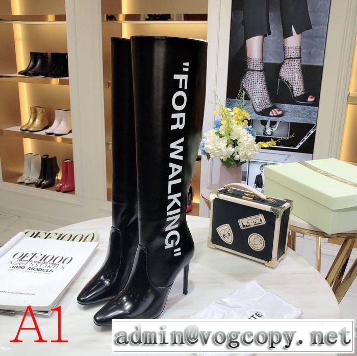3色可選 2019-20秋冬トレンドファッション Off-White 最新秋冬トレンドをチェック オフホワイト レザーブーツ 秋冬流行りファション