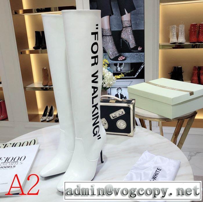 3色可選 2019-20秋冬トレンドファッション Off-White 最新秋冬トレンドをチェック オフホワイト レザーブーツ 秋冬流行りファション