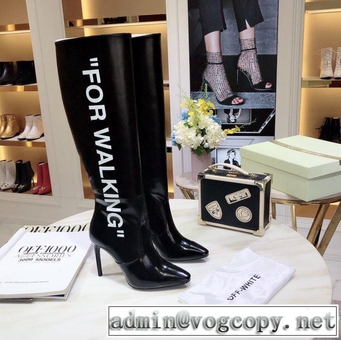 3色可選 2019-20秋冬トレンドファッション Off-White 最新秋冬トレンドをチェック オフホワイト レザーブーツ 秋冬流行りファション