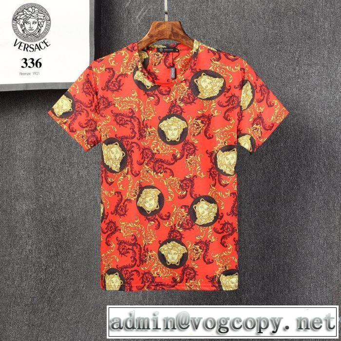 VERSACEメドゥーサ プリント Tシャツ コピー ヴェルサーチ メンズ コットン トップス使い勝手2020春夏快適な着心地新作