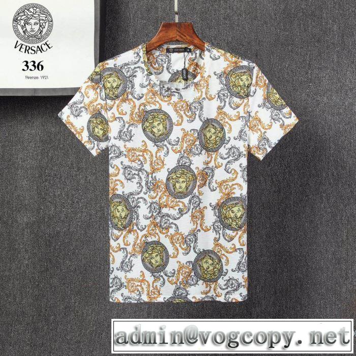 VERSACEメドゥーサ プリント Tシャツ コピー ヴェルサーチ メンズ コットン トップス使い勝手2020春夏快適な着心地新作
