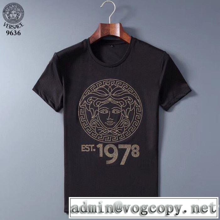 2020新作VERSACEコレクションEMBELLISHED MEDUSA LOGO T-SHIRT ヴェルサーチ コピーお洒落メンズコーデ半袖トップス