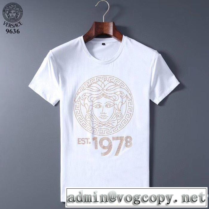 2020新作VERSACEコレクションEMBELLISHED MEDUSA LOGO T-SHIRT ヴェルサーチ コピーお洒落メンズコーデ半袖トップス