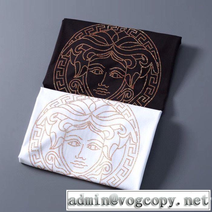2020新作VERSACEコレクションEMBELLISHED MEDUSA LOGO T-SHIRT ヴェルサーチ コピーお洒落メンズコーデ半袖トップス