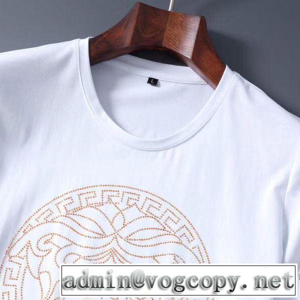2020新作VERSACEコレクションEMBELLISHED MEDUSA LOGO T-SHIRT ヴェルサーチ コピーお洒落メンズコーデ半袖トップス