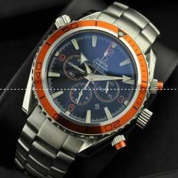 日本製クオーツ　6針クロノグラフ OMEGA オメガ メンズ腕時計 日付表示 月付表示 サファイヤクリスタル風防 43.45mm