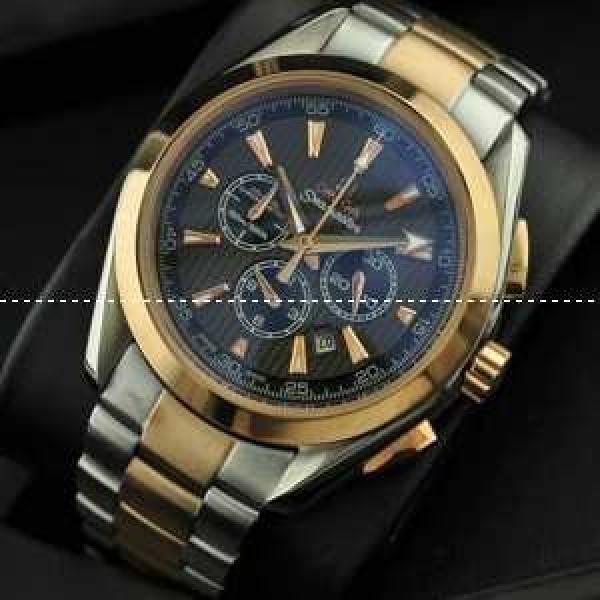 OMEGA オメガ 日本製クオーツ 6針クロノグラフ メンズ腕時計 日付表示 月付表示 ステンレス 43.15mm