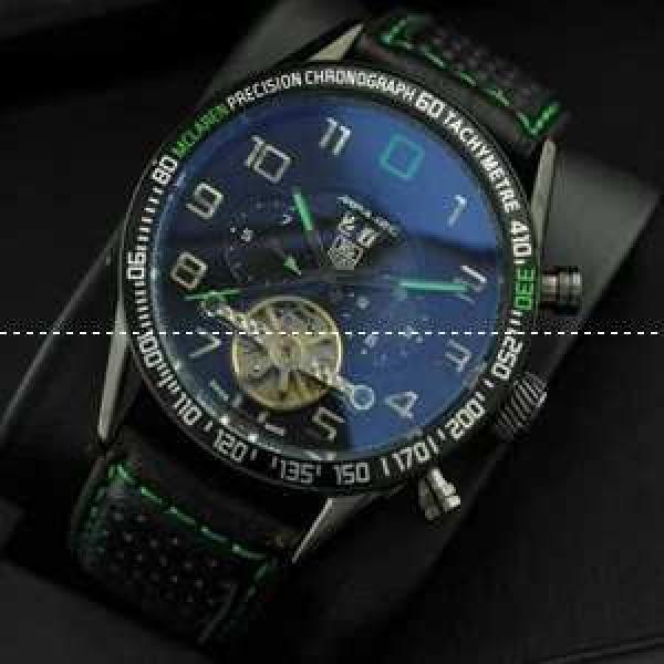自動巻き タグホイヤー【TAG HEUER】 メンズ腕時計 Tourbillon トゥールビヨン日付表示 レザー 43.15mm BLACK