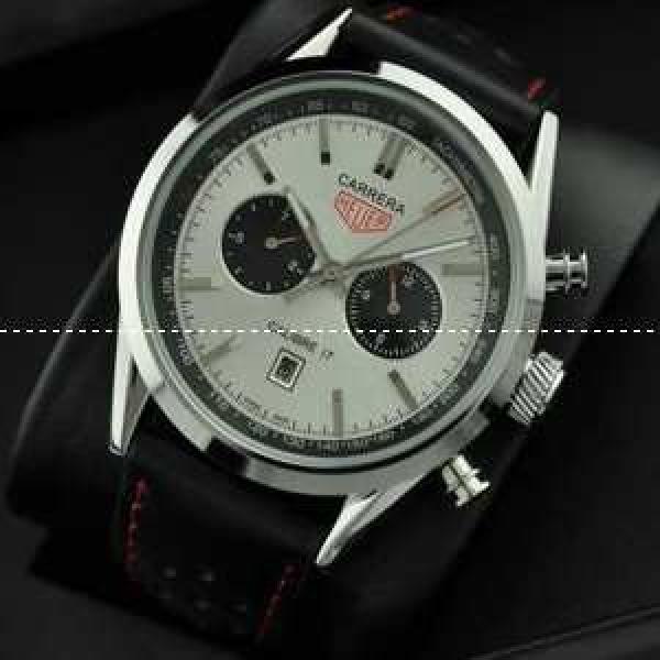 タグホイヤー【TAG HEUER】 メンズ腕時計 自動巻き 5針クロノグラフ 日付表示 月付表示 42.80mm レザー シルバー