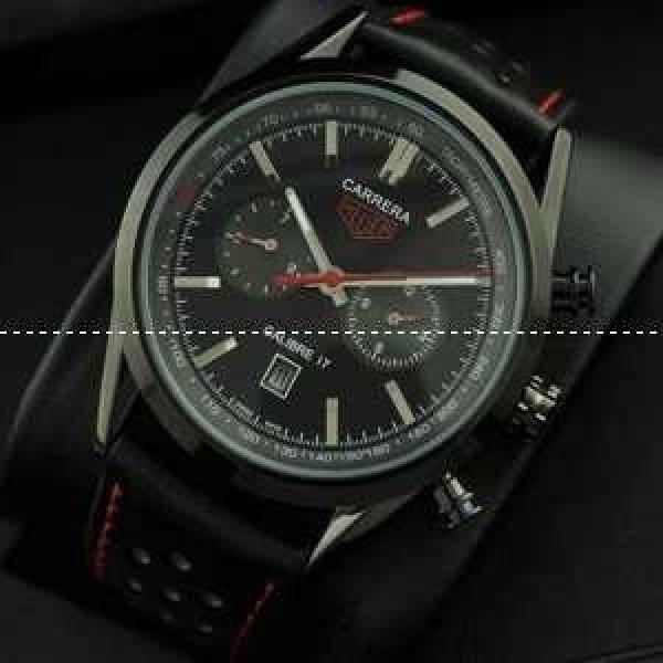 タグホイヤー【TAG HEUER】 自動巻き メンズ腕時計 日付表示 月付表示 42.80mm レザー BLACK