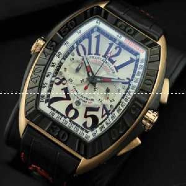 世界最高峰FRANCK MULLER  フランクミュラー メンズ腕時計 日付表示 夜光効果 レザー BLACK