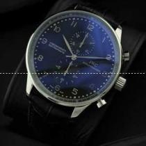 IWC クオーツ メンズ腕時計　日本製クオーツ 6針クロノグラフ 青文字盤　日付...