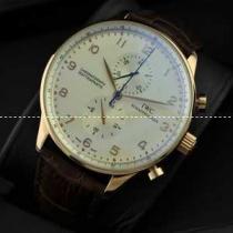 IWC クオーツ メンズ腕時計　日本製クオーツ 6針クロノグラフ ホワイト文字盤...