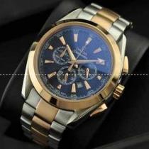 OMEGA オメガ 日本製クオーツ 6針クロノグラフ メンズ腕時計 青色文字盤 日付表示 月付表示