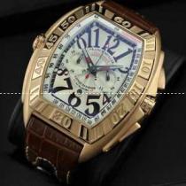 大活躍FRANCK MULLER  フランクミュラー メンズ腕時計 日本製クオーツ 5針 日付表示 夜光効果 ゴールド レザー