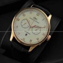 日本製クオーツ IWC クオーツ メンズ腕時計　ホワイト文字盤　日付表示 レザーベルト