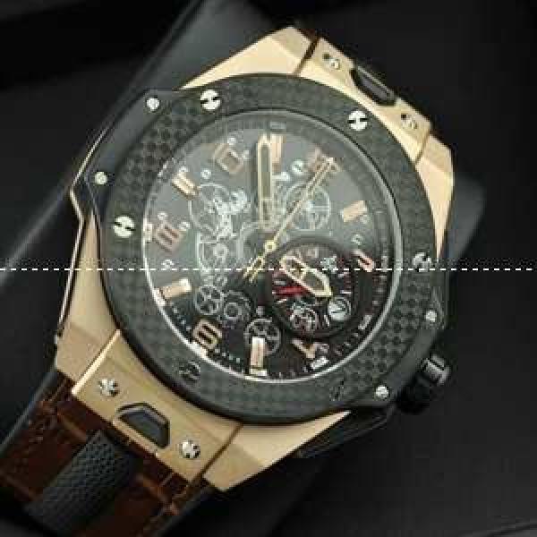 Hublotウブロ メンズ腕時計 日本製クオーツ 4針クロノグラフ 日付表示 サファイヤクリスタル風防 43.3MM
