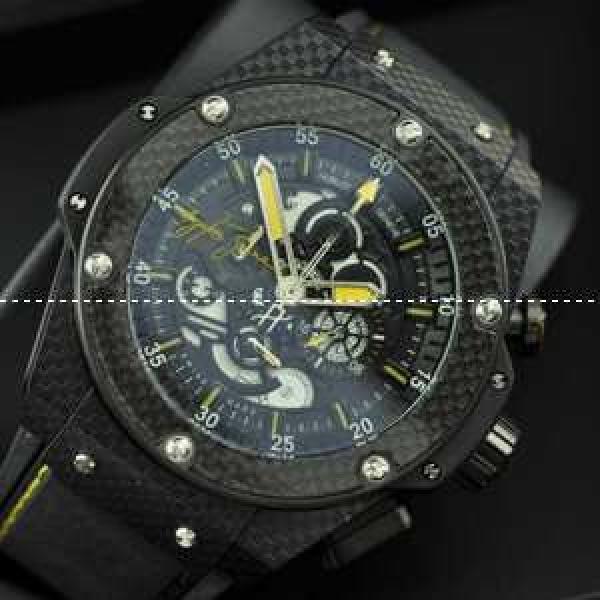 日本製クオーツ Hublotウブロ メンズ腕時計 5針クロノグラフ 44.8MM ブラック