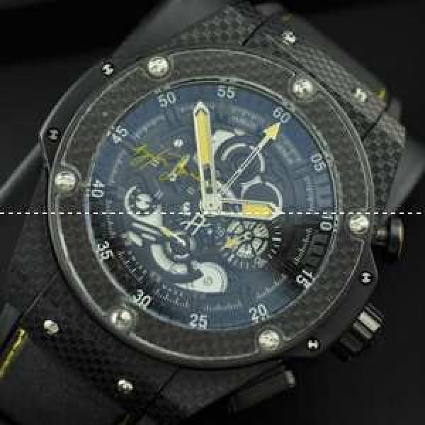 日本製クオーツ Hublotウブロ メンズ腕時計 5針クロノグラフ 44.8MM ブラック