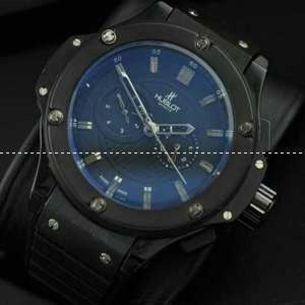 自動巻き Hublotウブロ メンズ腕時計  5針クロノグラフ日付表示 ラバー 45.28mm ブラック