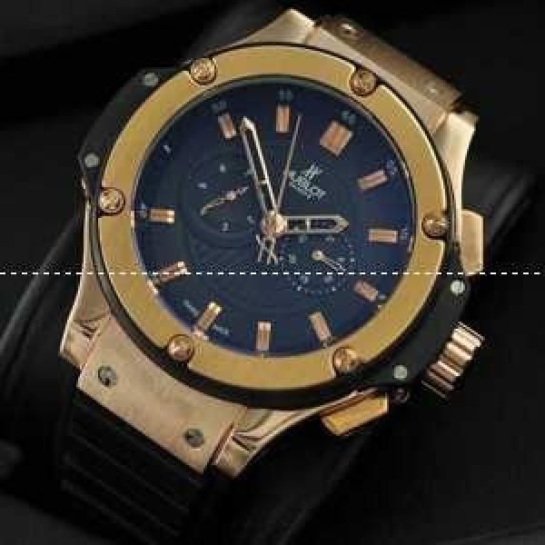 大活躍Hublotウブロ メンズ腕時計  5針クロノグラフ日付表示 ラバー 45.28mm ゴールド