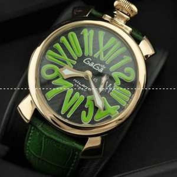 ガガミラノ腕時計 GaGaMILANO 日本製クオーツ マヌアーレ クロノ 48 SS(PVD) レザー インデックス 男性用腕時計 クォーツ