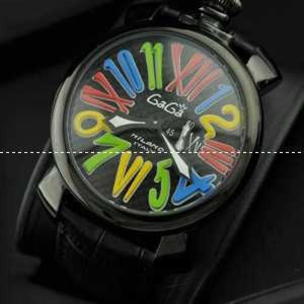 ガガミラノ腕時計 GaGaMILANO 日本製クオーツ インデックス マヌアーレ クロノ 48 SS(PVD) レザー インデックス 男性用腕時計