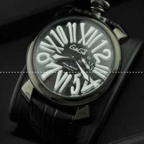 ガガミラノ腕時計 GaGaMILANO 日本製クオーツ インデックス マヌアーレ クロノ 48 SS(PVD) レザー インデックス インデックス