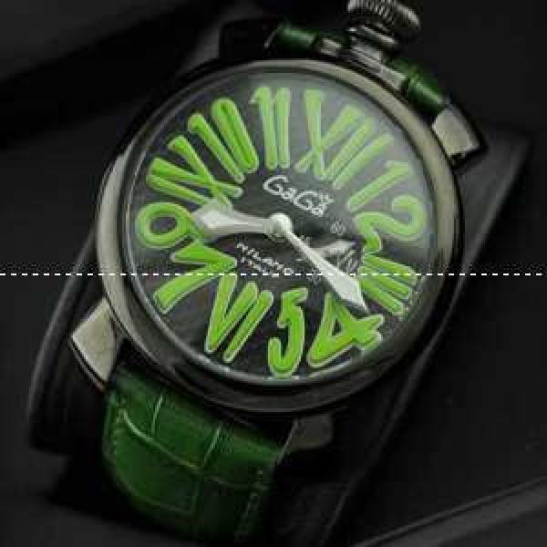 ガガミラノ腕時計 GaGaMILANO  マヌアーレ クロノ 48 SS(PVD) サファイヤクリスタル風防 インデックス レザー