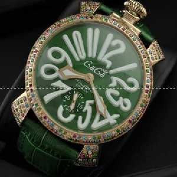 GaGaMILANO ガガミラノ腕時計 日本製クオーツ グリーン ケース 2針 機械式（手巻き）/夜光効果 ダイヤベゼル