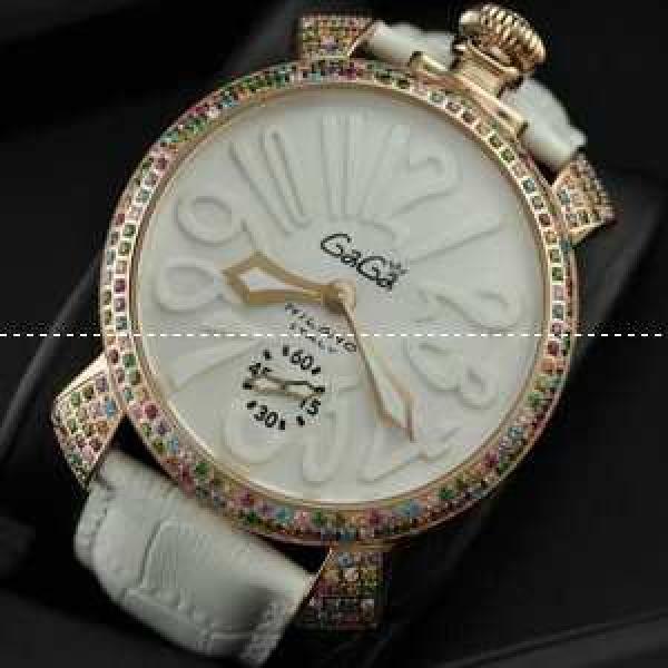 GaGaMILANO ガガミラノ腕時計 日本製クオーツ 2針 機械式（手巻き）/夜光効果 　ホワイト  ダイヤベゼル