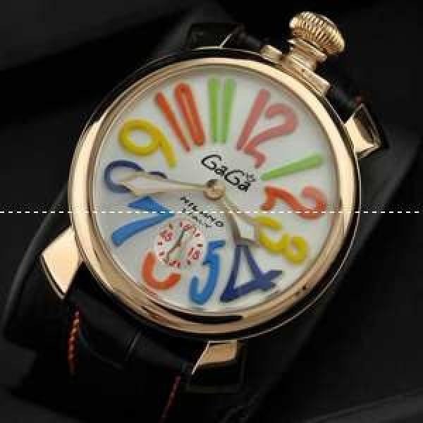 ガガミラノ腕時計 GaGaMILANO ホワイト文字盤　マルチカラーインデックス 手巻 レザー