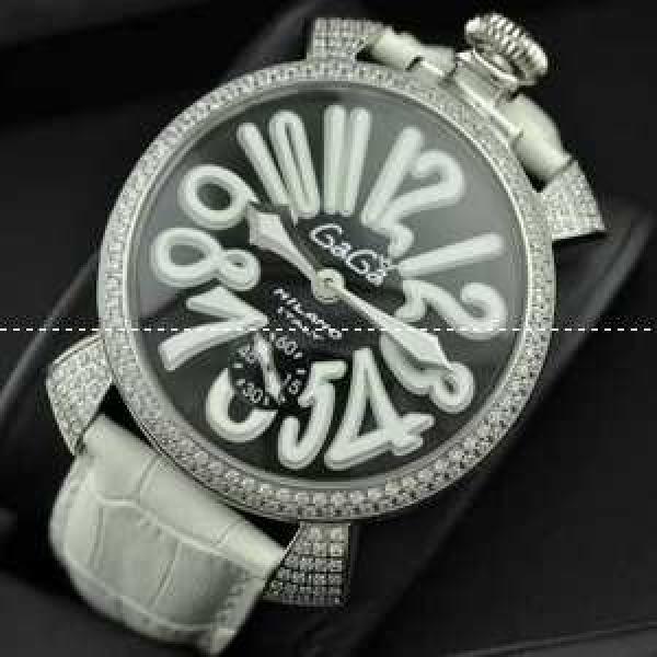 GaGaMILANO ガガミラノ腕時計 日本製クオーツ 自動巻き　2針 ホワイト レザー 機械式（手巻き）/夜光効果