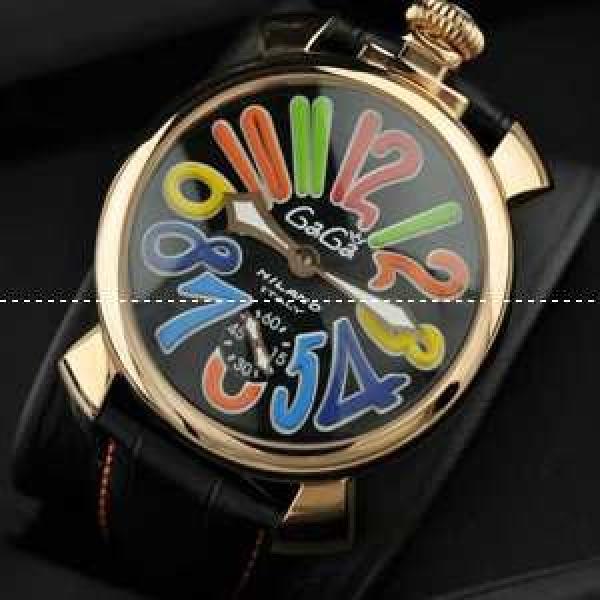 GaGaMILANO ガガミラノ腕時計 日本製クオーツ  ケース マルチカラーインデックス ベルト ブラック