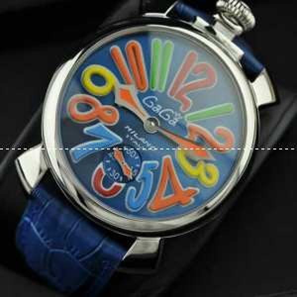 GaGaMILANO ガガミラノ腕時計 日本製クオーツ ブルー ベルト マルチカラーインデックス 2針 機械式（手巻き）/夜光効果