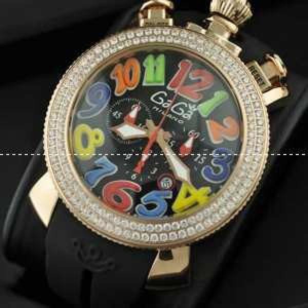 ガガミラノ腕時計 GaGaMILANO 日本製クオーツ ダイヤベゼル　6針 ダイヤベゼル マルチカラーインデックス クロノメーター搭載