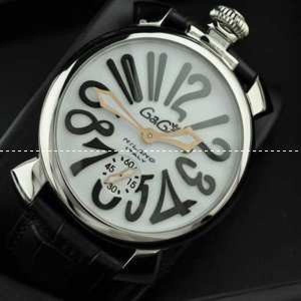 GaGaMILANO ガガミラノ腕時計 日本製クオーツ ホワイト ケース  ブラック インデックス レザー  2針 機械式（手巻き）/夜光効果
