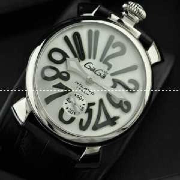 GaGaMILANO ガガミラノ腕時計 日本製クオーツ ホワイト ケース  ブラック インデックス レザー