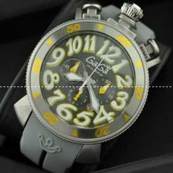 ガガミラノ腕時計 GaGaMILANO 日本製クオーツ　6針 グレー ケース イエロー インデックス