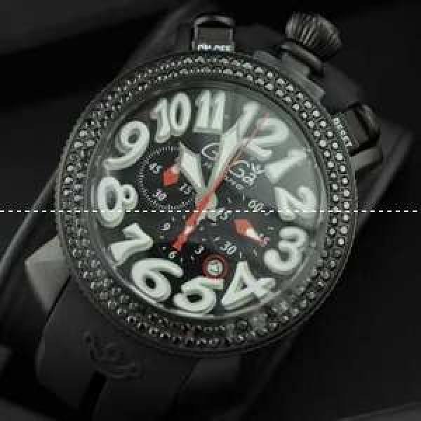 ガガミラノ腕時計 GaGaMILANO 日本製クオーツ ブラック ケース ホワイト インデックス  6針クロノグラフ ケース ステンレス ダイヤベゼル