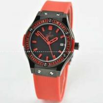 日本製クオーツ 3針クロノグラフ Hublotウブロ 女性用腕時計 日付表示 ダイヤベゼル 34MM 赤色 ラバー