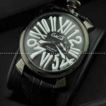 ガガミラノ腕時計 GaGaMILANO 日本製クオーツ インデックス マヌアーレ クロノ 48 SS(PVD) レザー インデックス インデックス